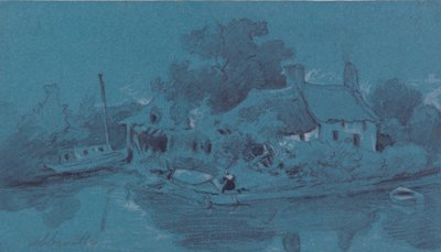 Abbeville (grafit, szürke mosás, fekete tinta és testszín kék papíron) alkotó: Francois Louis Thomas Francia
