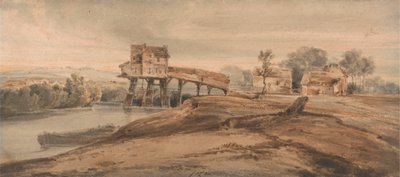 A vízimalom a híd felett Charentonban alkotó: Francois Louis Thomas Francia