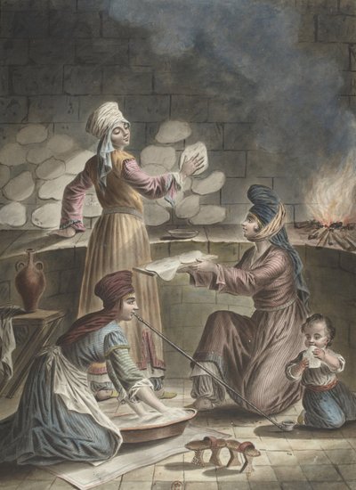Török nők kenyeret sütnek, 1790 alkotó: Francois Marie Rosset