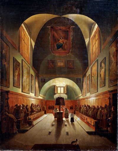 A római kapucinusok templomának belseje, 18. század végén vagy 19. században alkotó: Francois-Marius Granet
