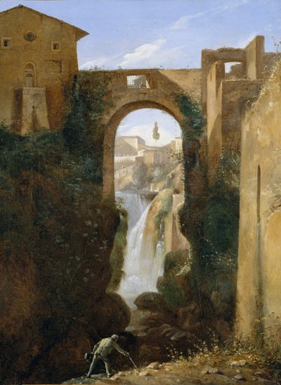 Ponte San Rocco és vízesések, Tivoli, kb. 1810-20. alkotó: Francois-Marius Granet