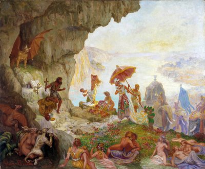Nagy Szent Antal (vagy Remete Szent Antal vagy Szent Antal apát) megkísértése Sabah (vagy Saba) királynője által Francois Marius Valere Bernard (1860-1936) festménye Dim. 60x73 cm. Kötelező említés: Collection fondation regards de Prove alkotó: Francois Marius Valere Bernard