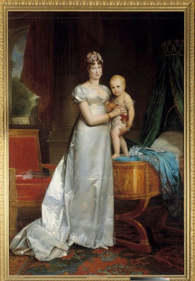 Marie Louise (1791-1847) és Róma királyának portréja Francois Gerard (1770-1837) festménye 1813. Dim. 2,40 x 1,62 m. Versailles, Musee du Chateau – Marie Louise császárné (1791-1847) és Róma királyának portréja. Franco festménye alkotó: Baron François Pascal Simon Gérard