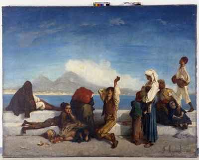 A Lazzaroni, a nápolyi nép szereplői. Kilátás a Nápolyi-öbölre (olaj, vászon) alkotó: Francois Reynaud