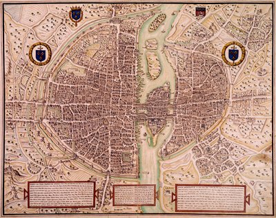Párizs városának 1540-1555-ös térképe a kárpitoról szól. Francois Roger de Gaignieres (1642-1715) metszete. Párizs, B.N. alkotó: Francois Roger de Gaignieres