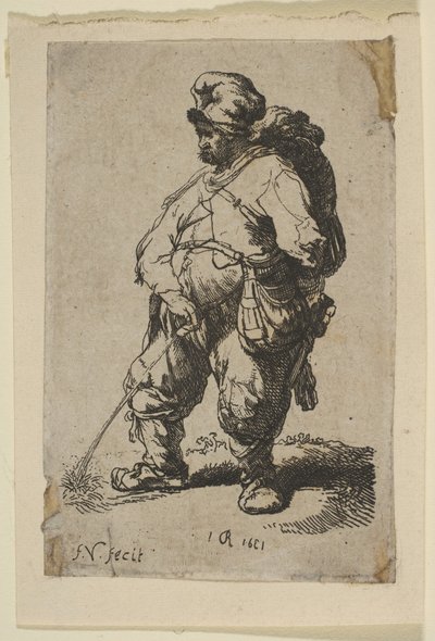 Egy ember, aki vizet csinál, 18. század. alkotó: Francois Vivares
