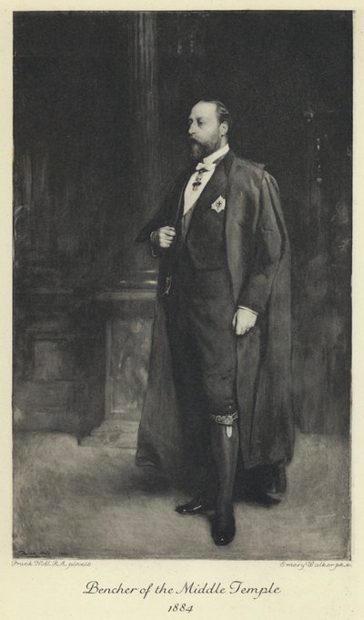 A walesi herceg, a leendő VII. Edward király, mint a Középtemplom padsora alkotó: Frank (after) Holl