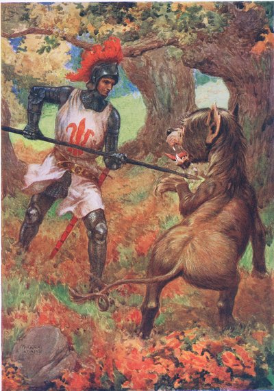 „Sir Calidore és a kirívó szörnyeteg” Edmund Spencer „The Faery Queen” című művéből, M.D.Belgrave és H.Hart „Gyermektörténetei a költőktől” című művében illusztrálva (színes litó) alkotó: Frank Adams