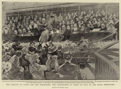 A walesi hercegnő és a szabadkőművesek, a díjak kiosztása a királyi intézmény fiúi között alkotó: Frank Craig