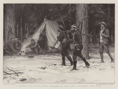 Vadásztúra Kis-Ázsiában, visszatérés a táborba egy sikeres szarvasszár után alkotó: Frank Dadd