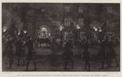 A cár és a cárnő érkezése a Balmoral-kastélyba, Őfelsége köszönti császári vendégeit alkotó: Frank Dadd
