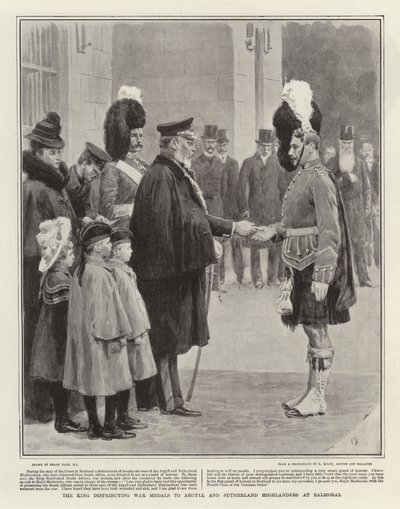 A király háborús érmeket oszt ki Argyll és Sutherland Highlanders között Balmoralban alkotó: Frank Dadd