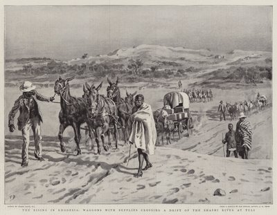 The Rising in Rhodesia, kocsik készletekkel átkelnek a Shashi folyón Tulinál alkotó: Frank Dadd