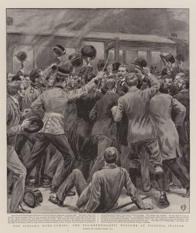 A Sirdar hazatérése, a túl lelkes fogadtatás a Victoria pályaudvaron alkotó: Frank Dadd