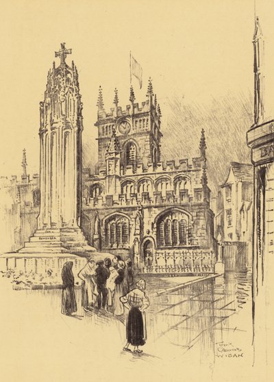 Wigan, Az emlékmű és a templom (litográfia) alkotó: Frank Greenwood