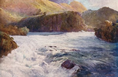 Új-Zéland: Aratiatia Rapids (színes litográfia) alkotó: Frank H Wright
