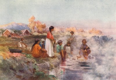Új-Zéland: Ohinemutu (színes litográfia) alkotó: Frank H Wright