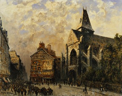 Utcai jelenet a Saint Medard templom mögött, Párizs; Utcakép a párizsi Saint-Medard-templom előtt, alkotó: Frank Myers Boggs