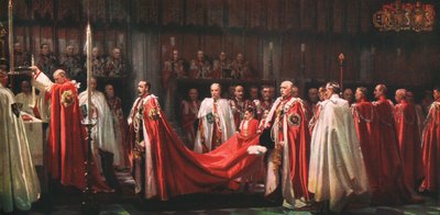 "A Fürdő Lovagrendjének beiktatása, a király felajánlása", 1928 alkotó: Frank O Salisbury
