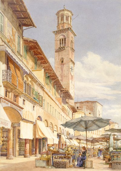 A Piazza delle Erbe, Verona, 1884. június-szeptember alkotó: Frank Randal