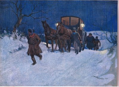 Az utazás vége felé, 1920 körül (színes litográfia) alkotó: Frank Reynolds
