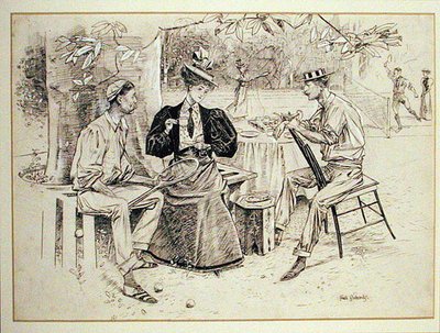 Tea és tenisz (toll és tus, testfestékkel, papír) alkotó: Frank Richards
