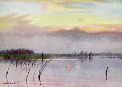 Norfolk Broads: Sunset, Heigham Sounds (színes litho) alkotó: Frank Southgate