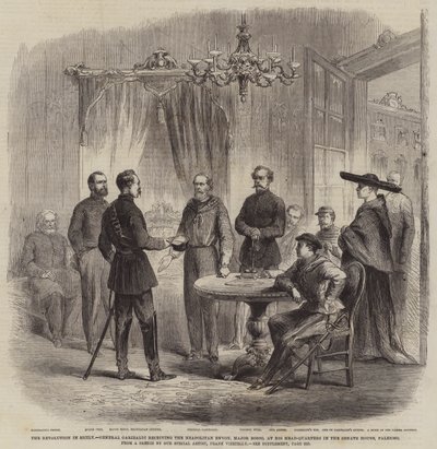 A szicíliai forradalom, Garibaldi tábornok fogadta a nápolyi követet, Bosco őrnagyot a Palermói Szenátus Házában lévő főhadiszállásán alkotó: Frank Vizetelly