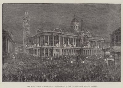 A királynő látogatása Birminghamben, a Tanácsház és a Művészeti Galéria megvilágítása alkotó: Frank Watkins