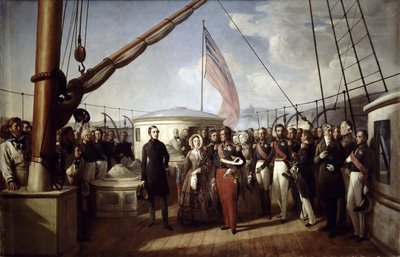 Viktória királynő átvette I. Lajos Fülöp királyt a Royal Yacht fedélzetén, 1843. szeptember 2-án alkotó: François Auguste Biard