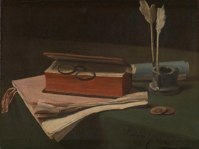 Csendélet könyvvel, papírokkal és tintatartóval, 1876 alkotó: François Bonvin