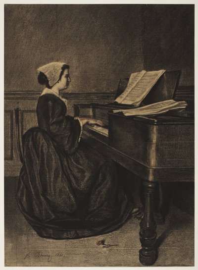 Nő a Spinetnél, 1860. alkotó: François Bonvin
