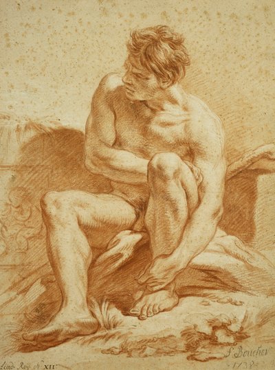 Ülő akt bottal, dombormű Puttival balra, 1738 alkotó: François Boucher