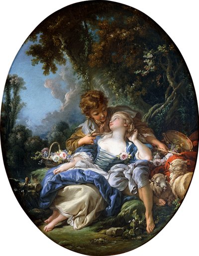 Egy pásztor és egy pásztorlány Dalliance-ban erdős tájon, 1761 alkotó: François Boucher