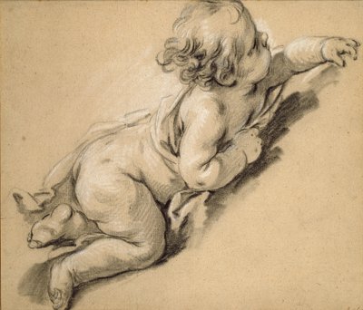 Egy puttó jobbra dőlve, 18. század közepe. alkotó: François Boucher