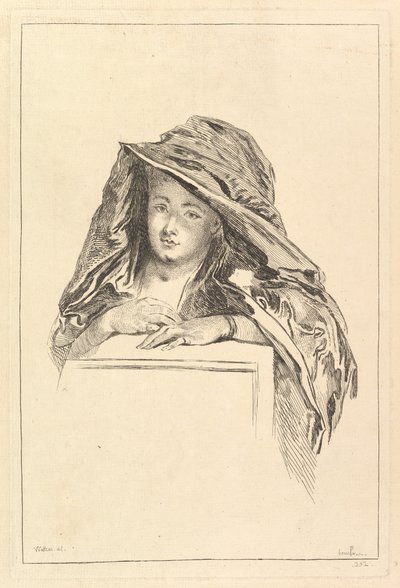 Csuklyás palástot viselő nő mellszobra portréja, 18. század. alkotó: François Boucher