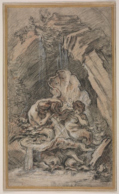 Szökőkút két tritonnal kagylóhéjat fúj, c. 1736. alkotó: François Boucher