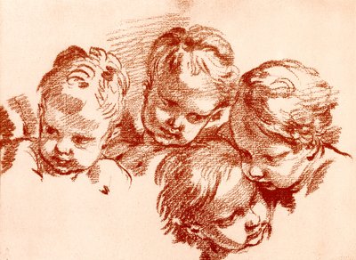 Négy tanulmány gyermekfejekről alkotó: François Boucher