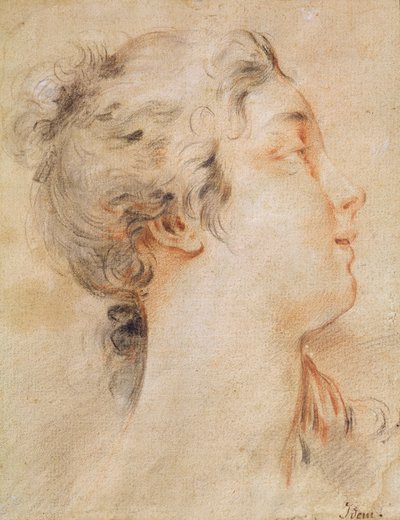 Egy nő feje jobbra fordulva (fekete ceruza és szangvinikus) alkotó: François Boucher