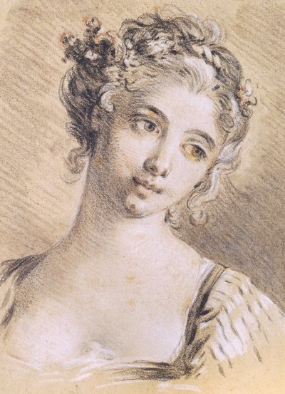 Egy fiatal lány feje (szén és fehér kréta papíron) alkotó: François Boucher