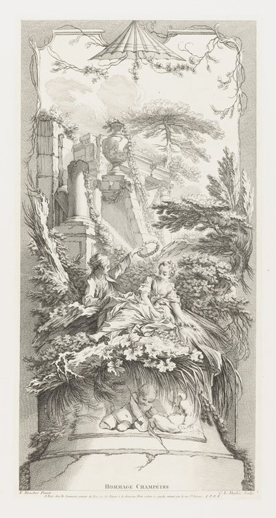 Hommage Champètre (Pastorale) in Nouveaux Morceaux pour des Paravents [Új koncepciók a paravánokhoz] alkotó: François Boucher