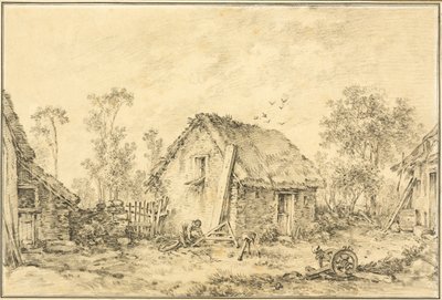 Táj rusztikus kunyhóval alkotó: François Boucher