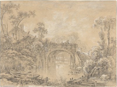 Táj egy rusztikus híddal alkotó: François Boucher