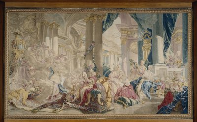 Manufacture de Beauvais - Psyche, akit Zephyr vezet a Szerelem palotájába, és Psyche, amint megmutatja vagyonát nővéreinek, 1741 után. alkotó: François Boucher