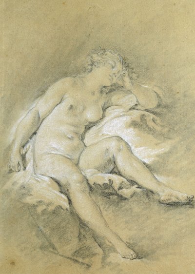 Meztelen fiatal nő ül, alszik; Egy meztelenül ülő fiatal nő, alszik, alkotó: François Boucher