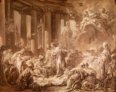 Psyche Receiving the Divine Honors (előkészítő tanulmány), 1740 körül (olajfestmény papírra, vászonra rögzítve) alkotó: François Boucher