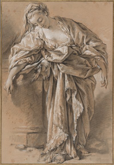 Tanulmány egy talapzatra támaszkodó, leterített nőről alkotó: François Boucher