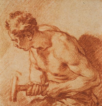 Tanulmány egy kalapácsot tartó emberről, félhosszú, alkotó: François Boucher