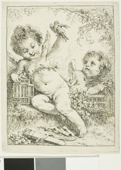 Két putti egy madárral alkotó: François Boucher