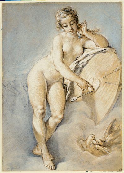 Vénusz állva, szív felé int egy célponton két galambbal, 1754 alkotó: François Boucher